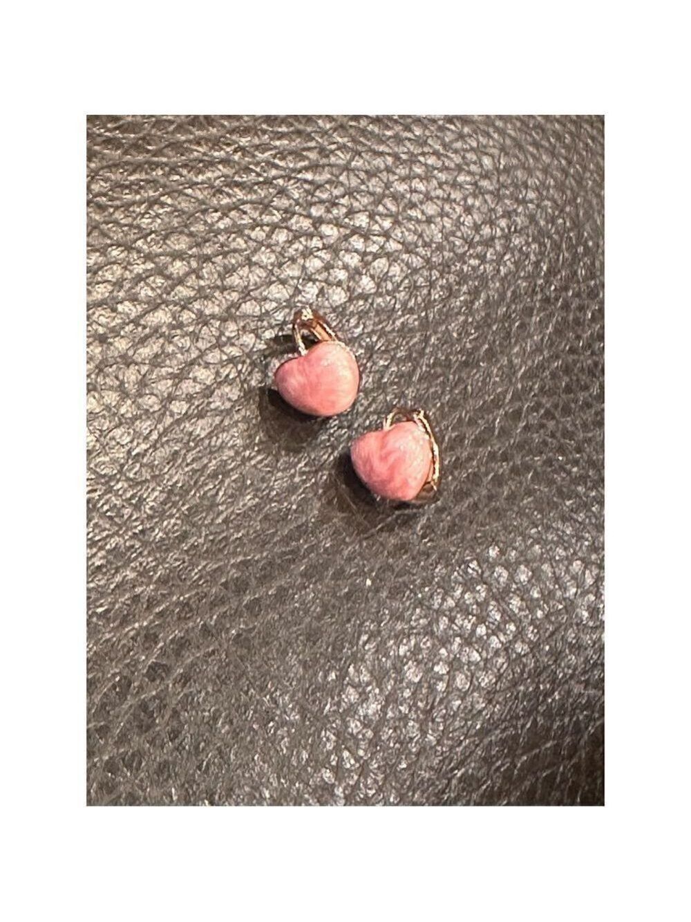 Pink Enamel Heart on Rose Vermeil Gold Huggie Earrings - Picture 2 of 4